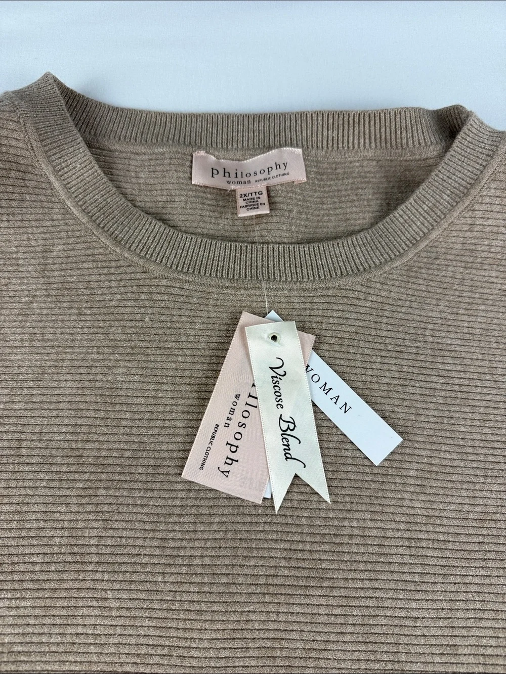 Philosophy Brown Ribbed Crop Sweater Women's Size 2XL– NWT